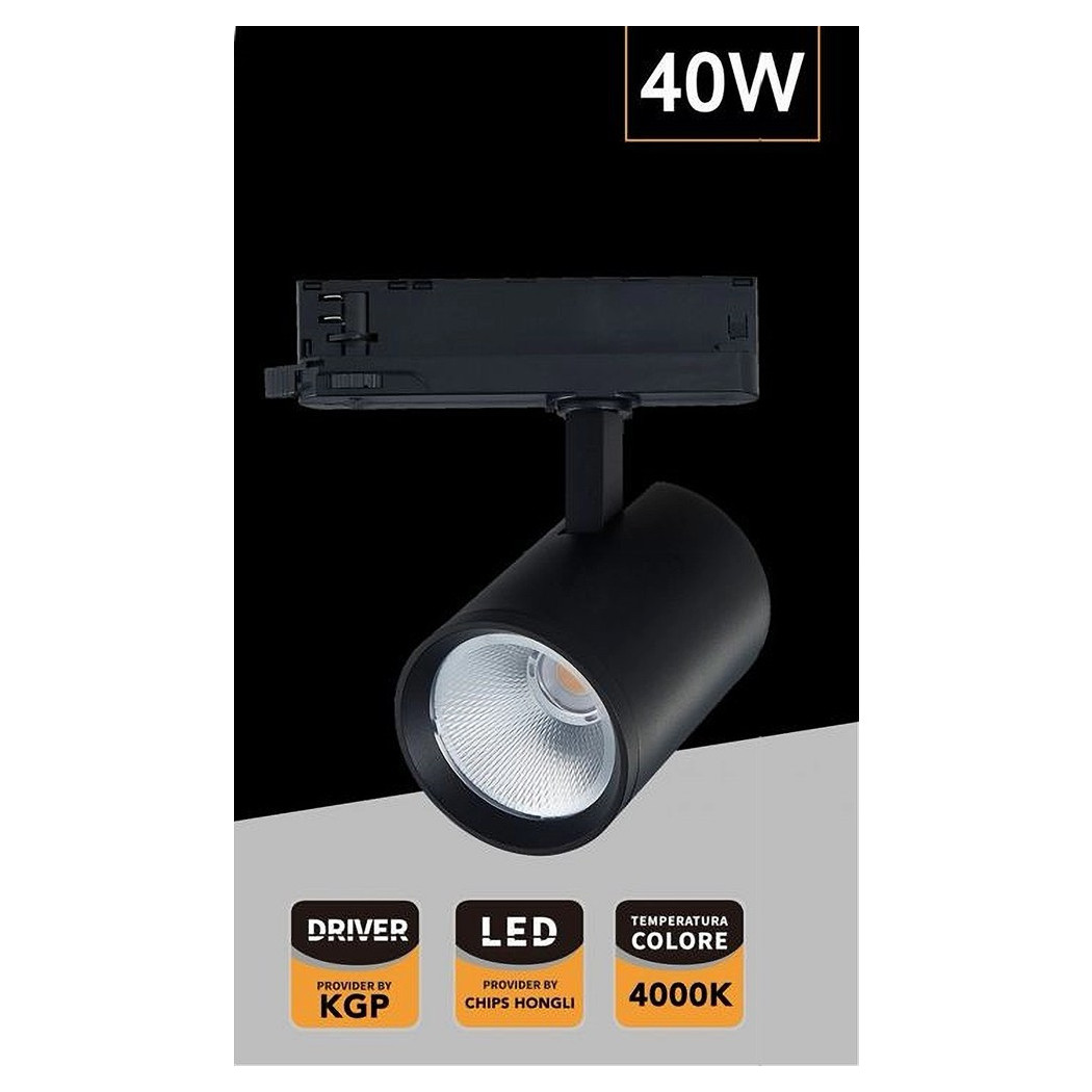 foto del prodotto trade shop faretto led 40 w per binario track trifase faro luce naturale 4000k ip20 pt4 40w nero