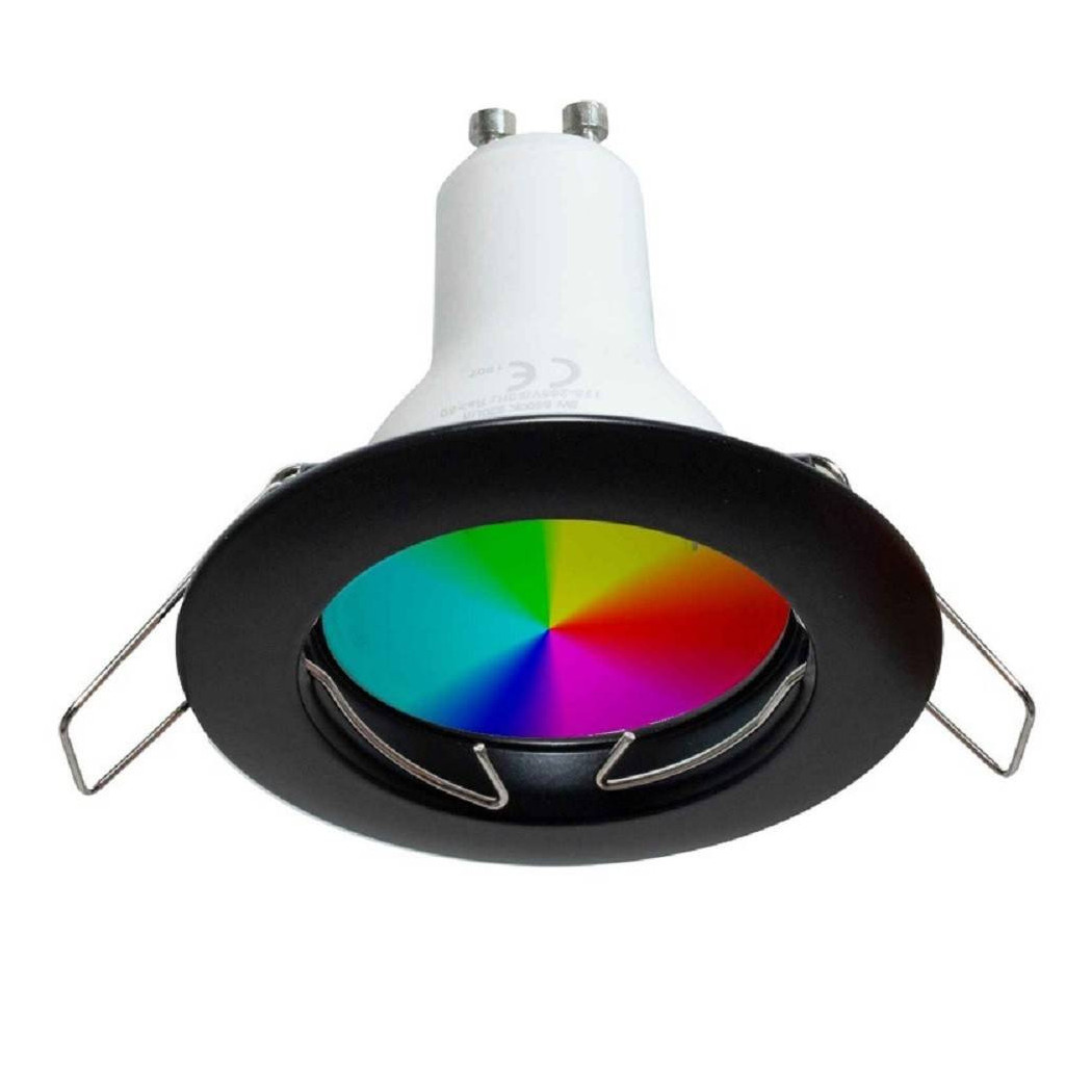 foto del prodotto trade shop faretto led 6w incasso 6 cm tondo rgb 6000k rgbw gu10 effetti luce colorata 230v nero