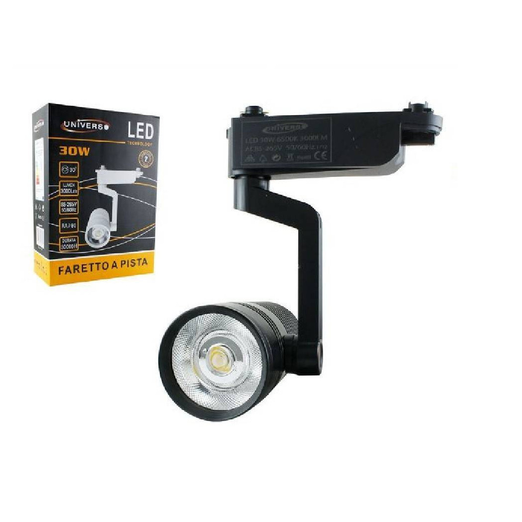 foto del prodotto trade shop faretto led binario nero lampada pista 30watt luce naturale calda fredda f 30w8h bianco caldo 
