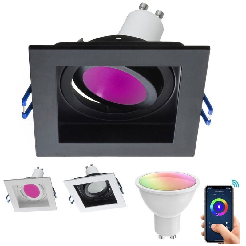 foto del prodotto trade shop faretto led incasso quadrato smart alexa google lampada gu10 5w wifi rgb cct 9cm nero