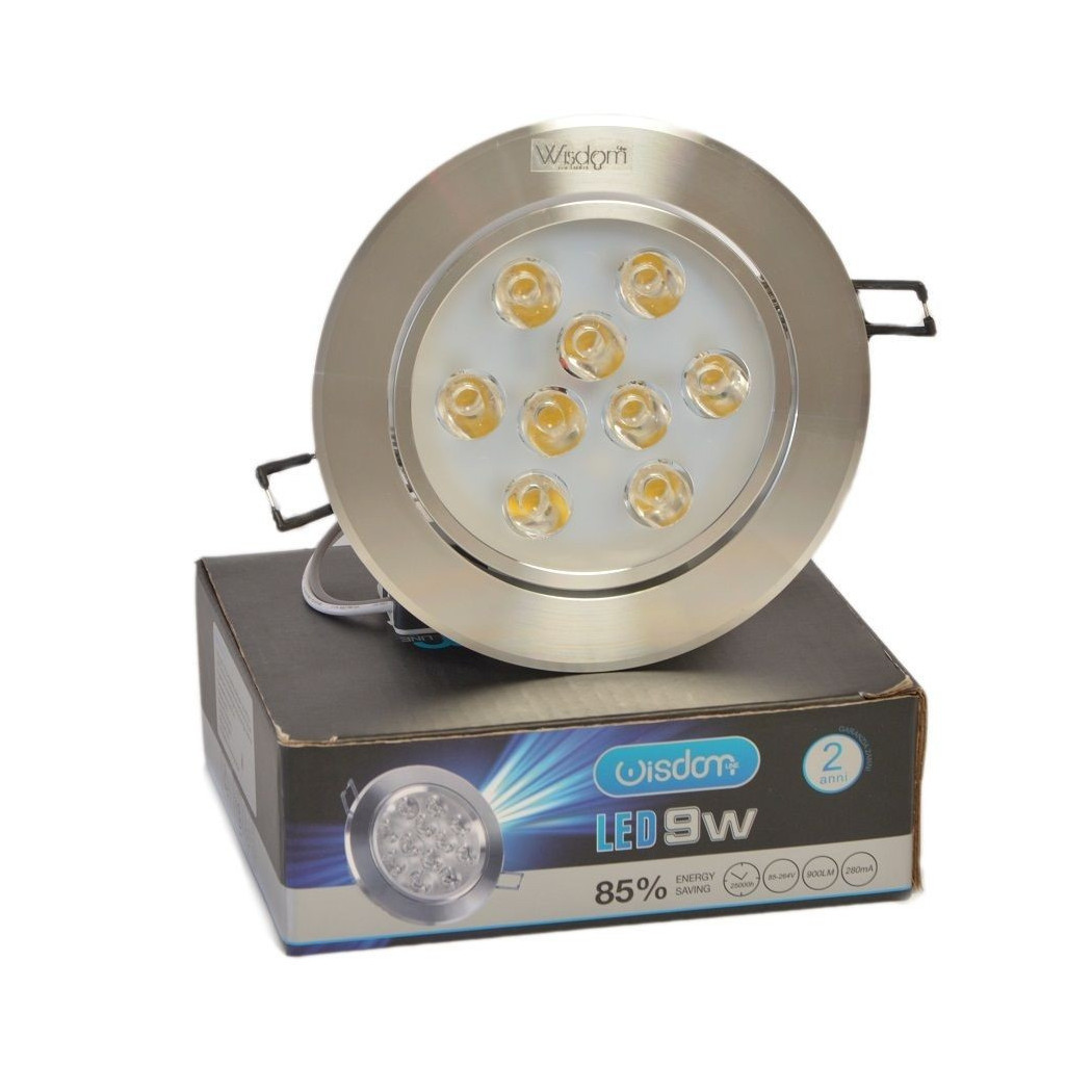 foto del prodotto trade shop faretto led orientabile incasso molle wisdom 9w luce calda e fredda cartongesso bianco caldo 