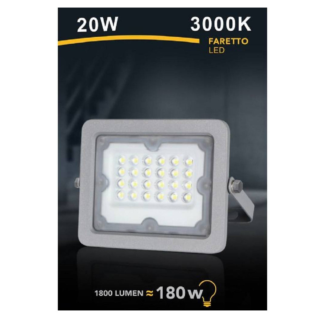 foto del prodotto trade shop faretto led proiettore slim esterno grigio 20w ip65 luce 6500k 4000k 3000k fs20w bianco caldo 