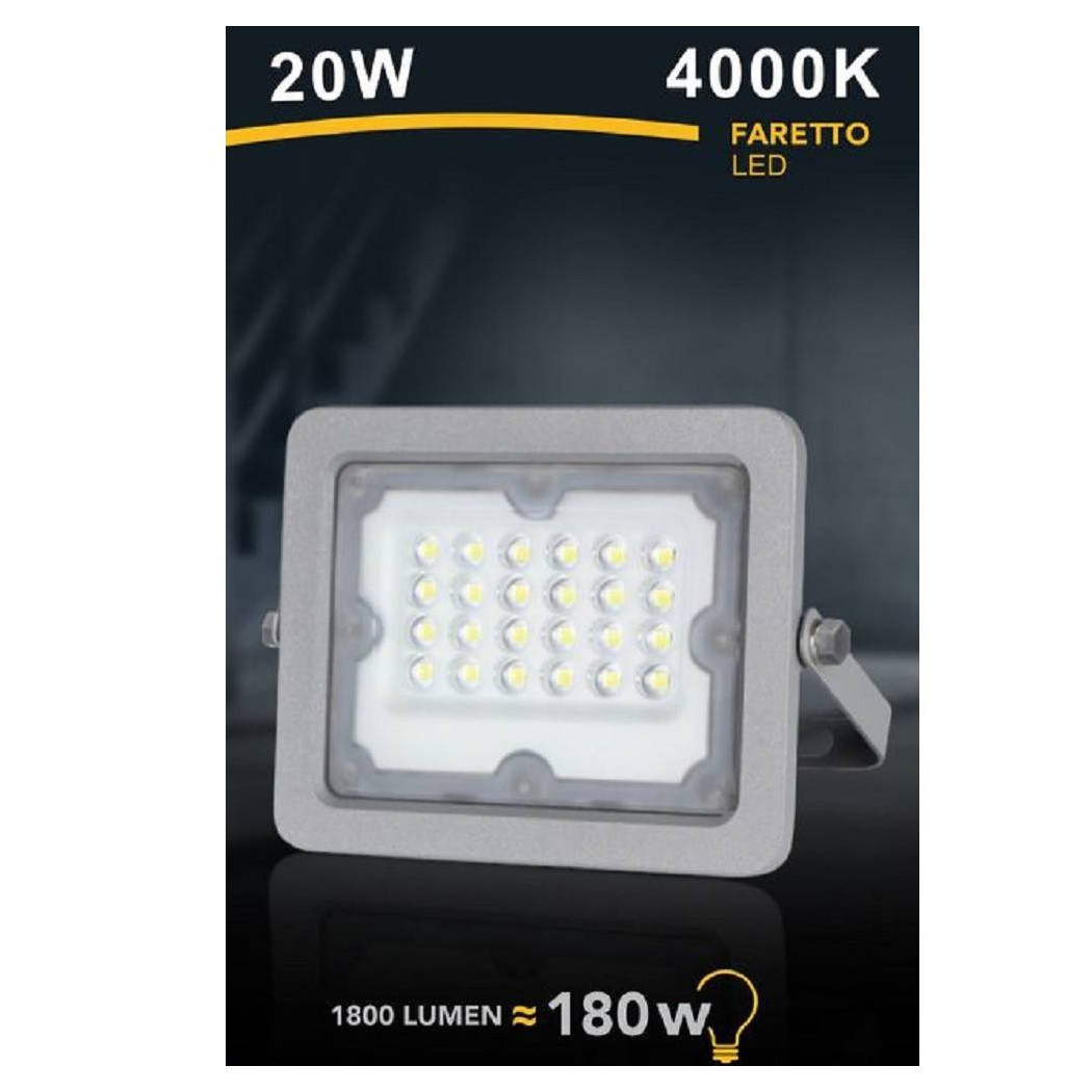 foto del prodotto trade shop faretto led proiettore slim esterno grigio 20w ip65 luce 6500k 4000k 3000k fs20w bianco naturale 