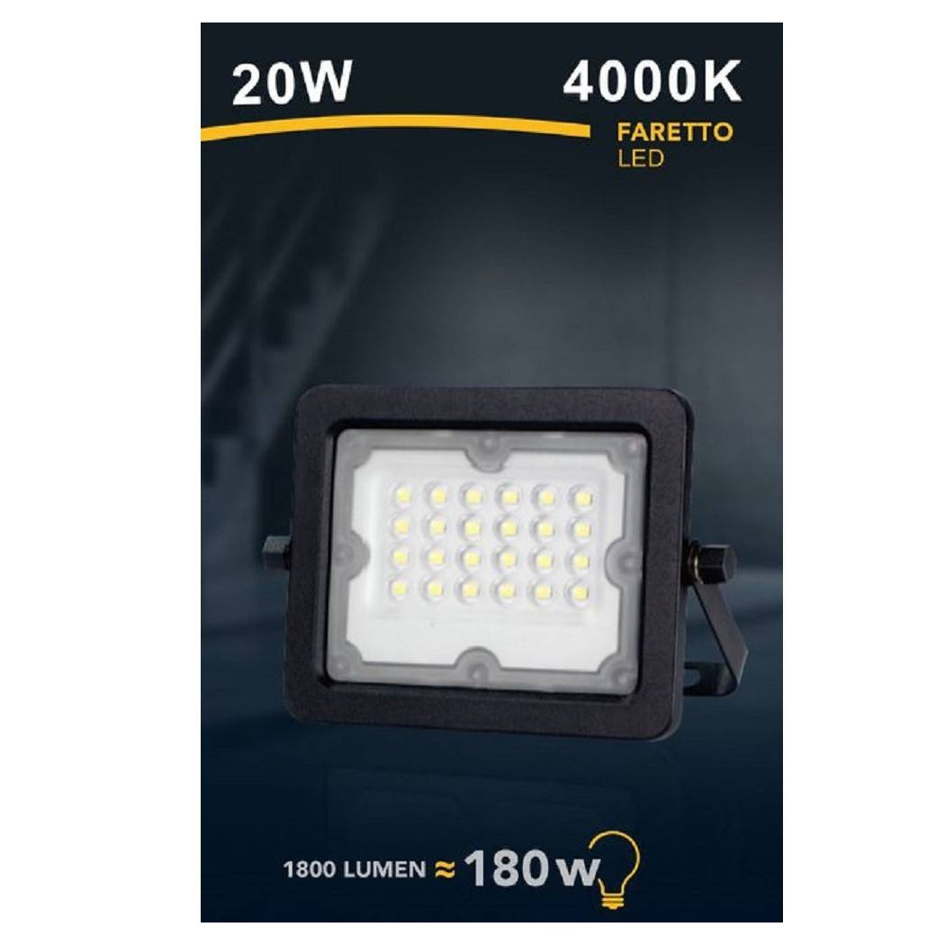 foto del prodotto trade shop faretto led proiettore slim esterno nero 20w ip65 luce 4000k 6500k 3000k fs20w n bianco naturale 