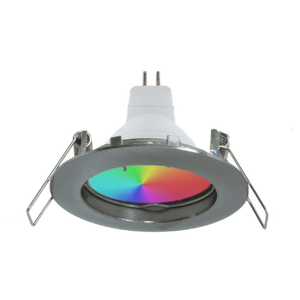 foto del prodotto trade shop faretto led rgb 3000k 6w 12v incasso 6cm tondo rgbw effetti luce colorata barca silver