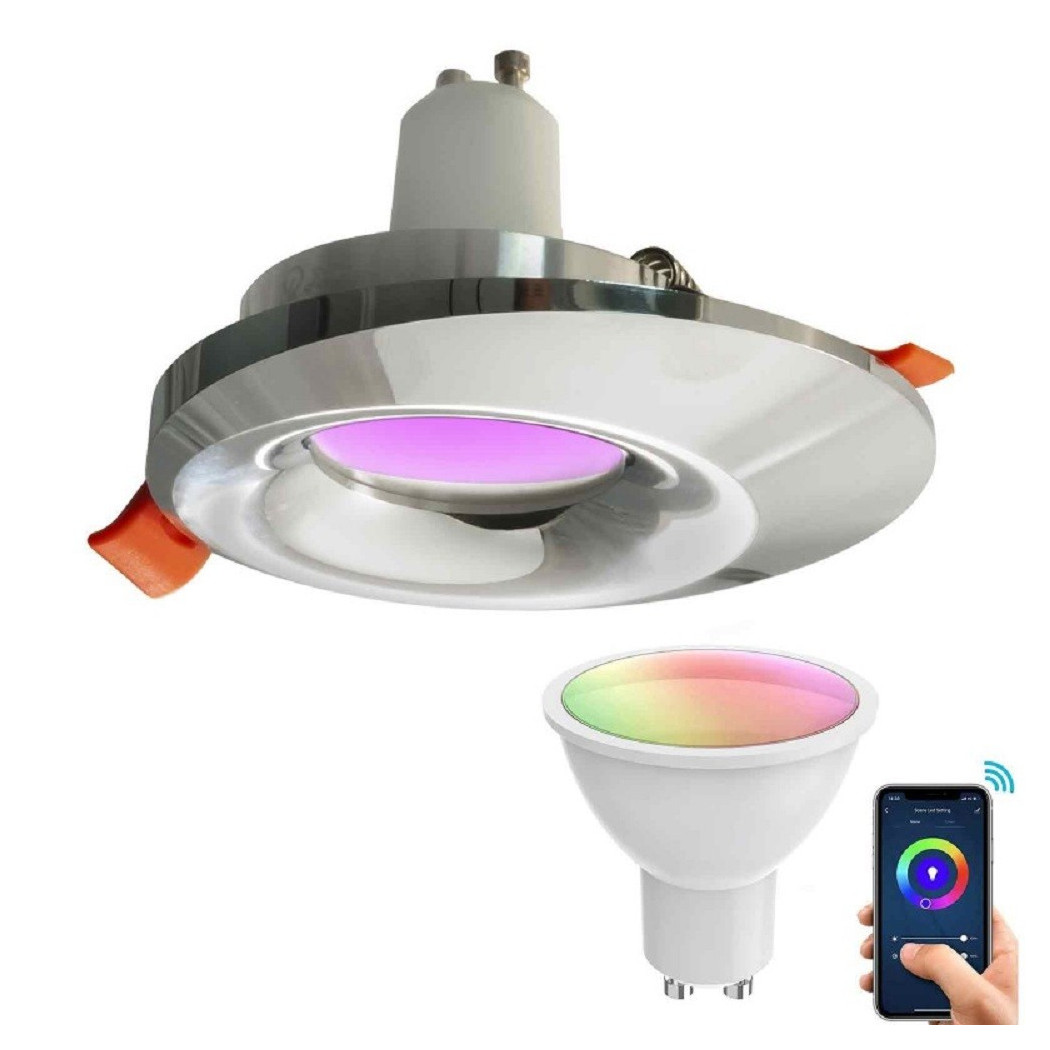 foto del prodotto trade shop faretto led smart incasso 65mm led 5w gu10 intelligente wifi rgb cct alexa google silver