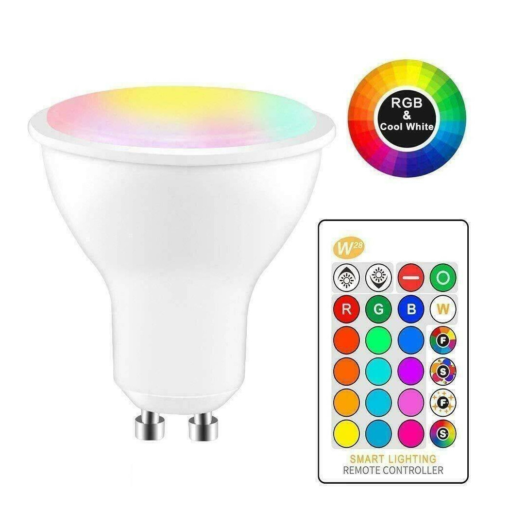 foto del prodotto trade shop faretto rgb white 5w gu10 lampadina led cambiacolore telecomando cromoterapia 