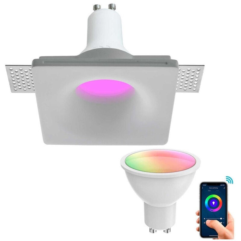 foto del prodotto trade shop faretto smart gesso led gu10 wifi incasso quadrato scomparsa rgb cct alexa google 