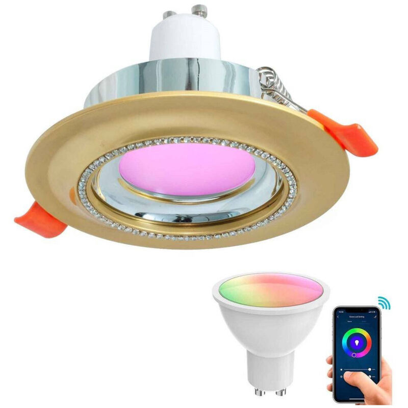 foto del prodotto trade shop faretto smart incasso tondo brillantini led 5 w gu10 rgb wifi alexa google home oro
