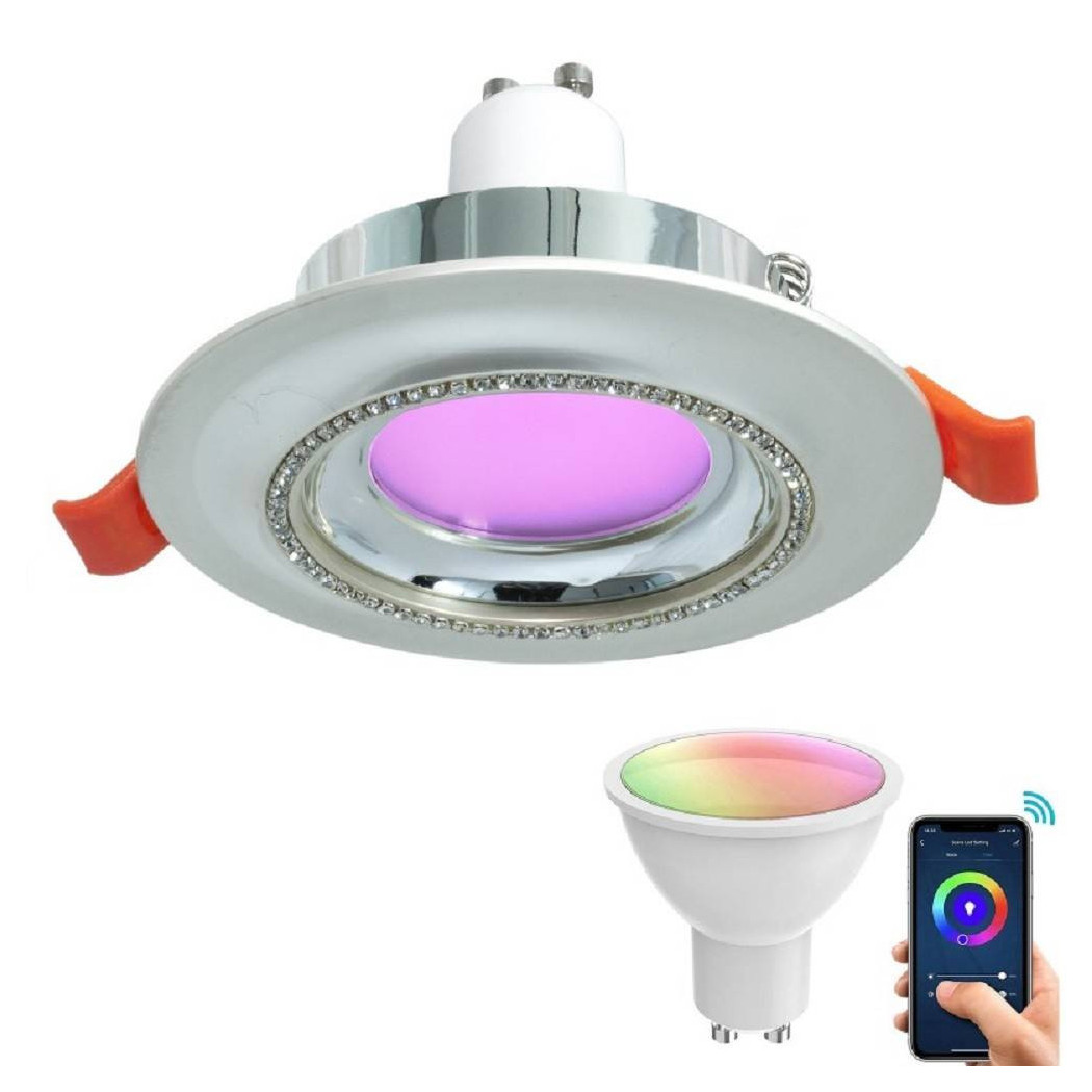 foto del prodotto trade shop faretto smart incasso tondo brillantini led 5 w gu10 rgb wifi alexa google home silver