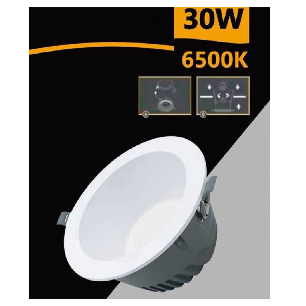 foto del prodotto trade shop faretto smd led da incasso rotondo 30w 3000lumen luce bianca 6500k 4000k gl ag30 bianco freddo 