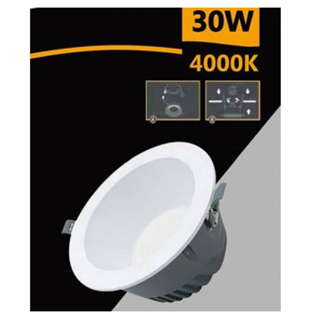 foto del prodotto trade shop faretto smd led da incasso rotondo 30w 3000lumen luce bianca 6500k 4000k gl ag30 bianco naturale 