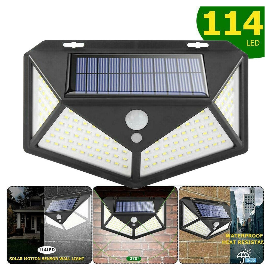 foto del prodotto trade shop faro 114 led con pannello solare e sensore di movimento faretto crepuscolare 