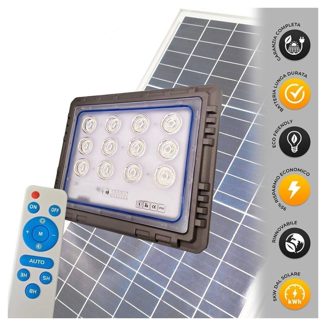 foto del prodotto trade shop faro 400 watt con pannello solare luce forte telecomando batteria lunga durata 