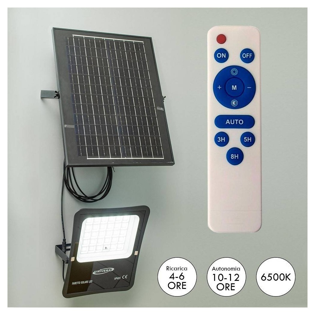 foto del prodotto trade shop faro con pannello solare ip65 e sensore crepuscolare proiettore 50 100 200 300w 300 watt