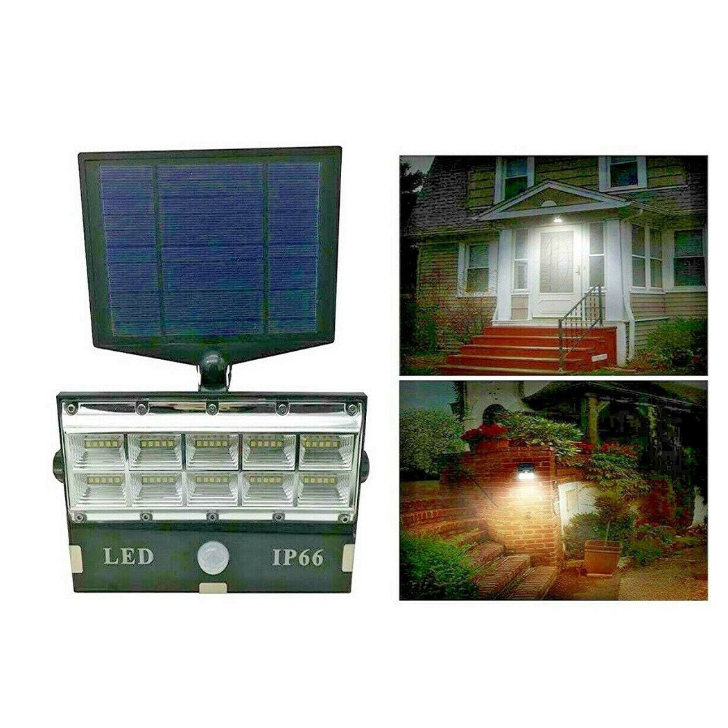 foto del prodotto trade shop faro faretto 50 led sensore movimento e pannello solare ricaricabile luce bianca 