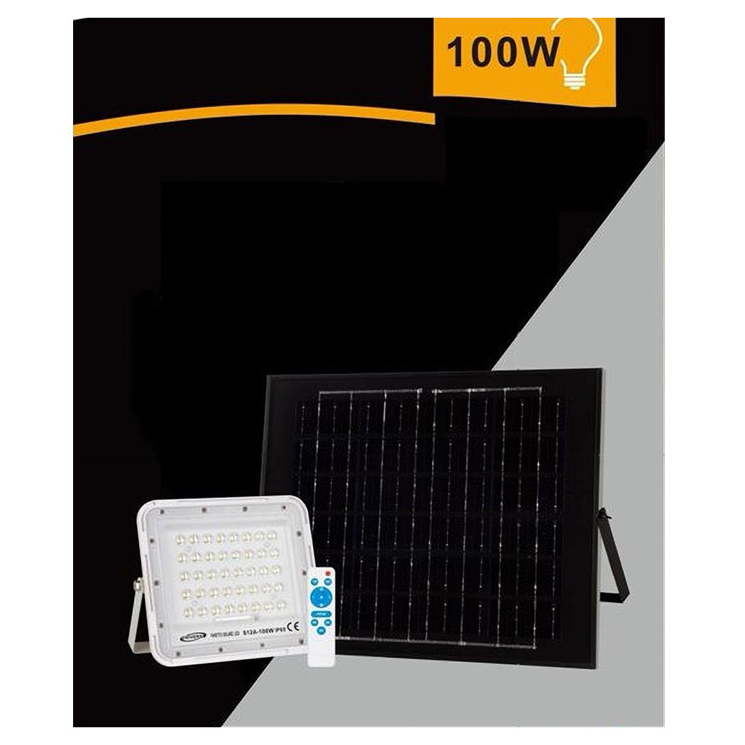 foto del prodotto trade shop - faro faretto pannello solare 100 w luce fredda 6500k ip65 telecomando s12a-100w -