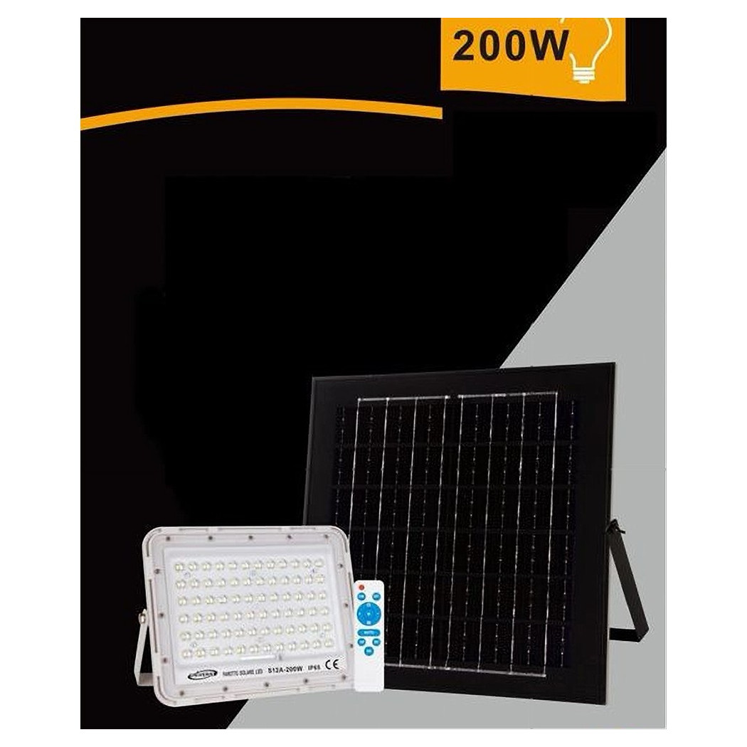foto del prodotto trade shop faro faretto pannello solare 200 w luce fredda 6500k ip65 telecomando s12a 200w 