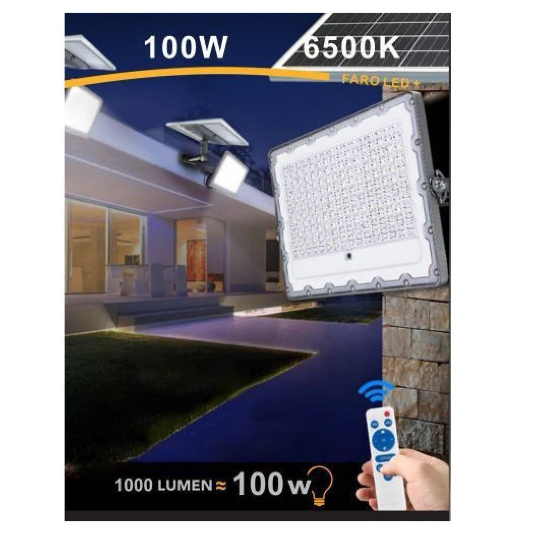 foto del prodotto trade shop faro led 100 watt crepuscolare pannello energia solare telecomando ip65 sl 100w 
