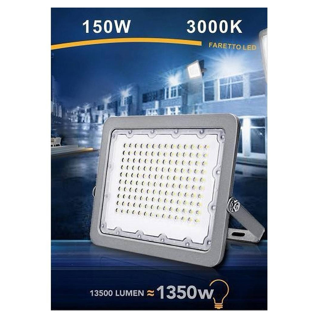 foto del prodotto trade shop faro led 150w proiettore esterno ip65 grigio luce 6500k 4000k 3000k fs150w g5 bianco caldo 