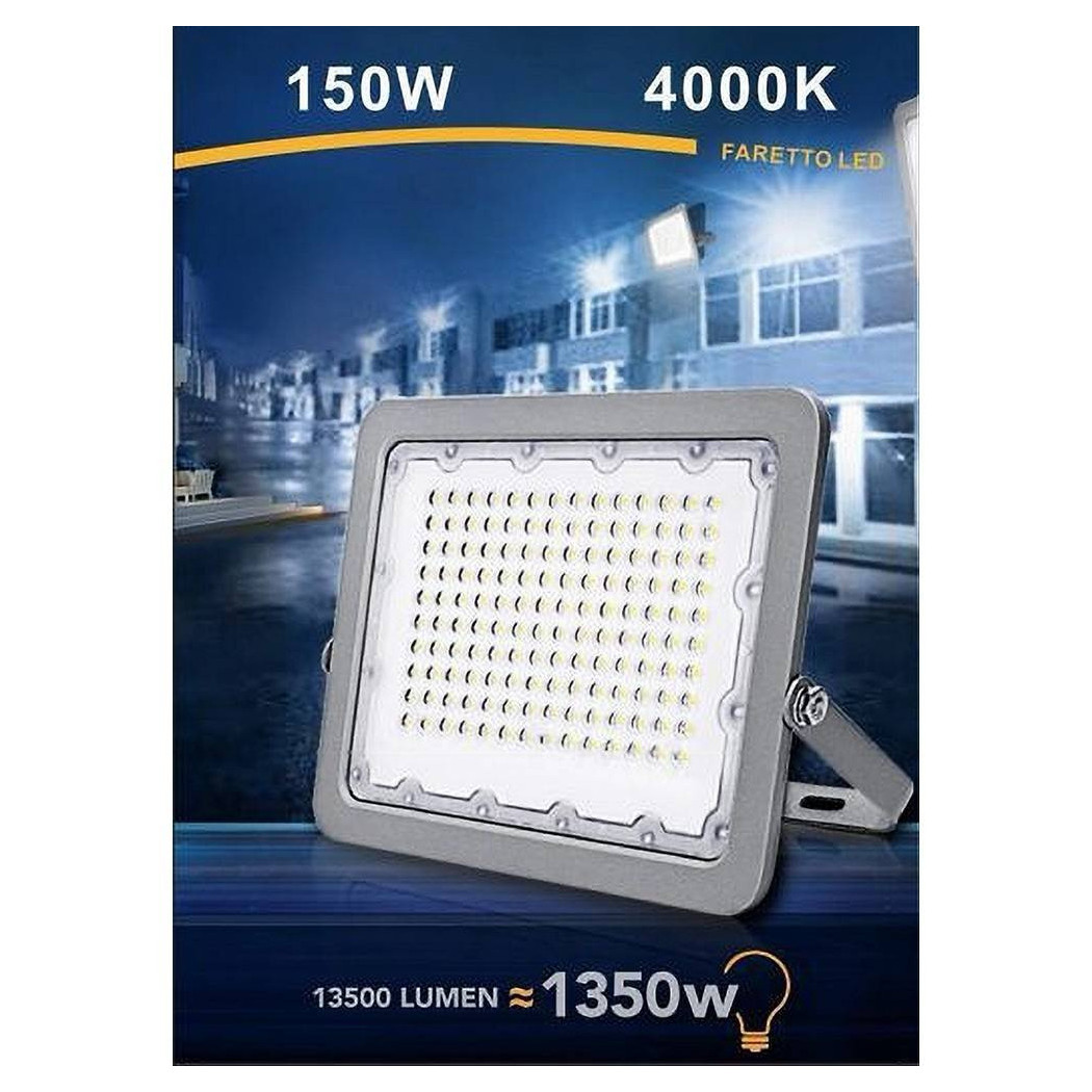 foto del prodotto trade shop faro led 150w proiettore esterno ip65 grigio luce 6500k 4000k 3000k fs150w g5 bianco naturale 