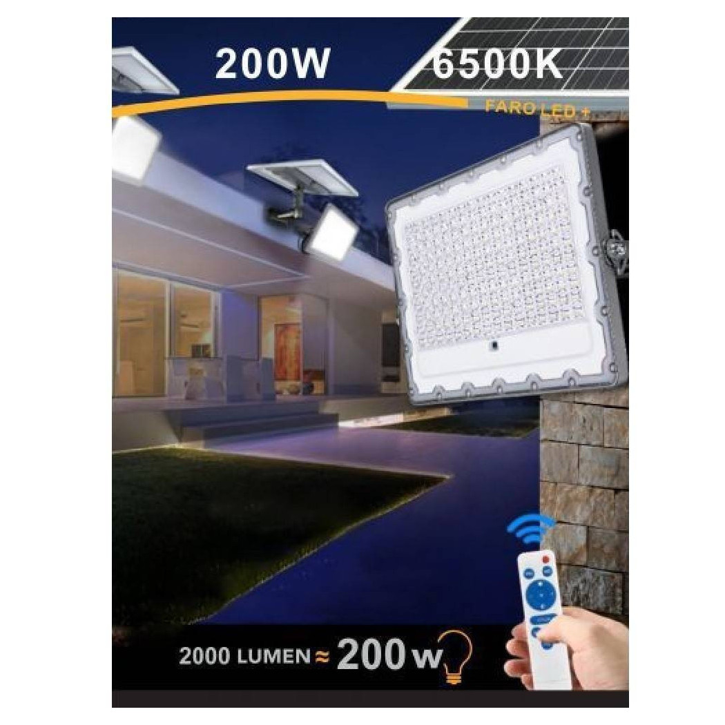 foto del prodotto trade shop faro led 200 watt crepuscolare pannello energia solare telecomando ip65 sl 200w 