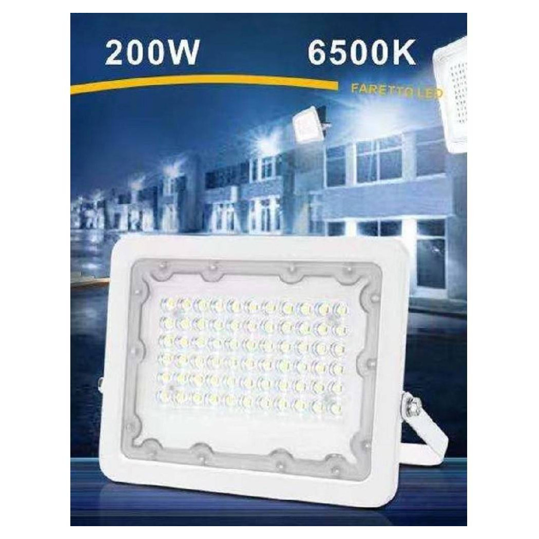 foto del prodotto trade shop faro led 200 watt ultra slim esterno bianco ip65 luce 6500k 4000k 3000k fs200w b bianco freddo 