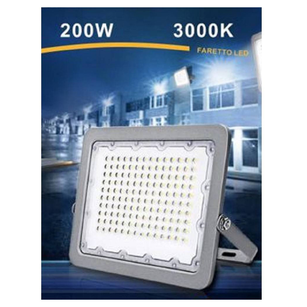 foto del prodotto trade shop faro led 200w ultra slim esterno grigio ip65 luce 6500k 4000k 3000k fs200w g5 bianco caldo 