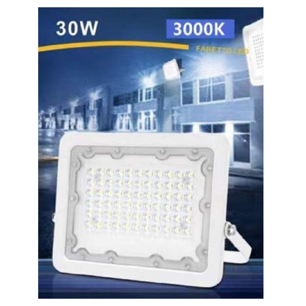 foto del prodotto trade shop faro led 30w faretto ultra slim bianco esterno luce fredda naturale calda fs30w b bianco caldo 