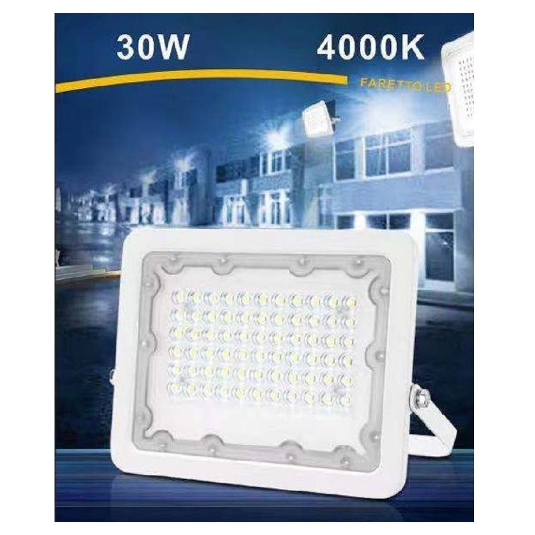 foto del prodotto trade shop faro led 30w faretto ultra slim bianco esterno luce fredda naturale calda fs30w b bianco naturale 