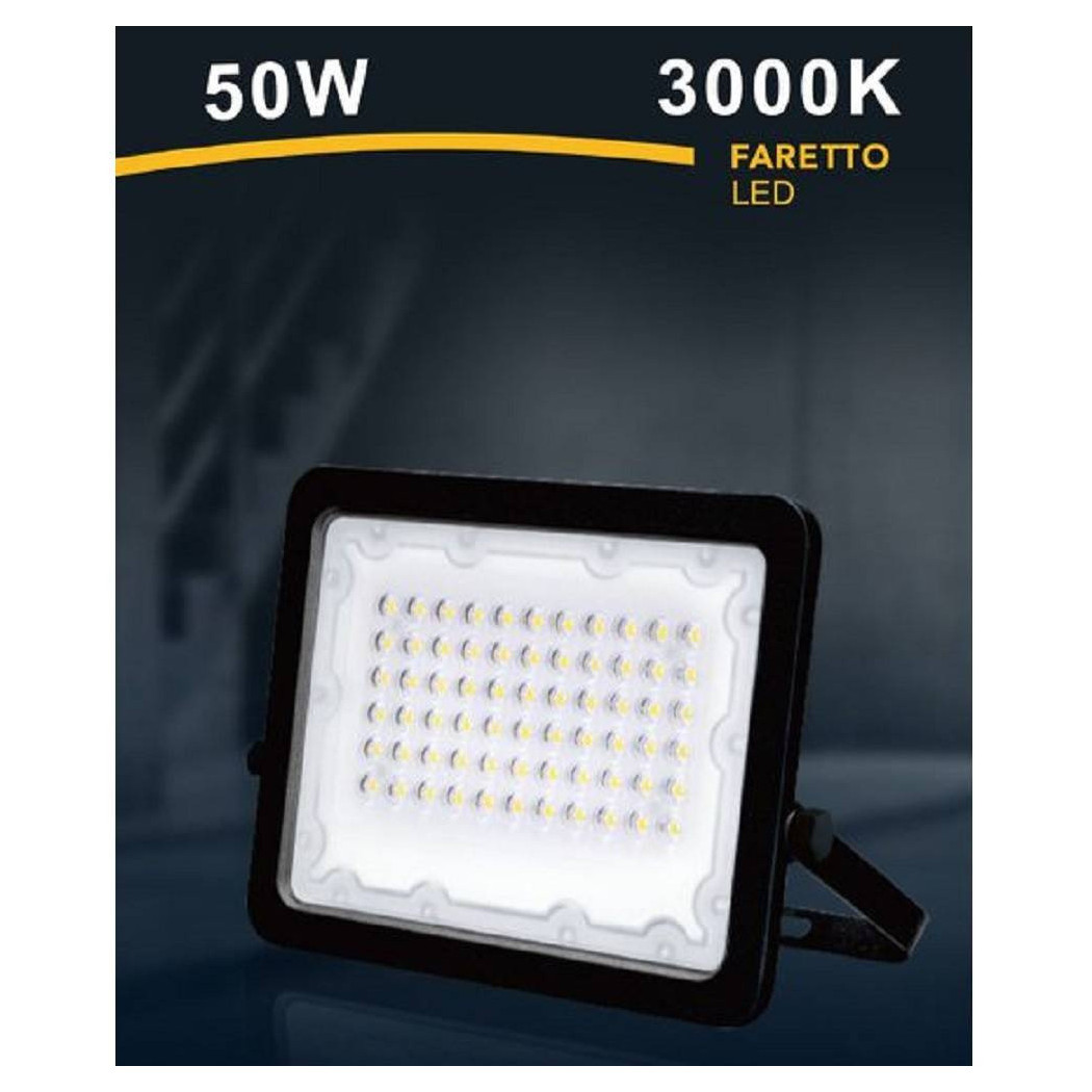 foto del prodotto trade shop faro led 50 w faretto ultra slim nero esterno luce naturale calda fredda fs50w n bianco caldo 