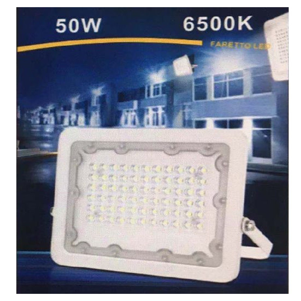 foto del prodotto trade shop faro led 50w faretto ultra slim bianco esterno luce naturale fredda calda fs50w b bianco freddo 