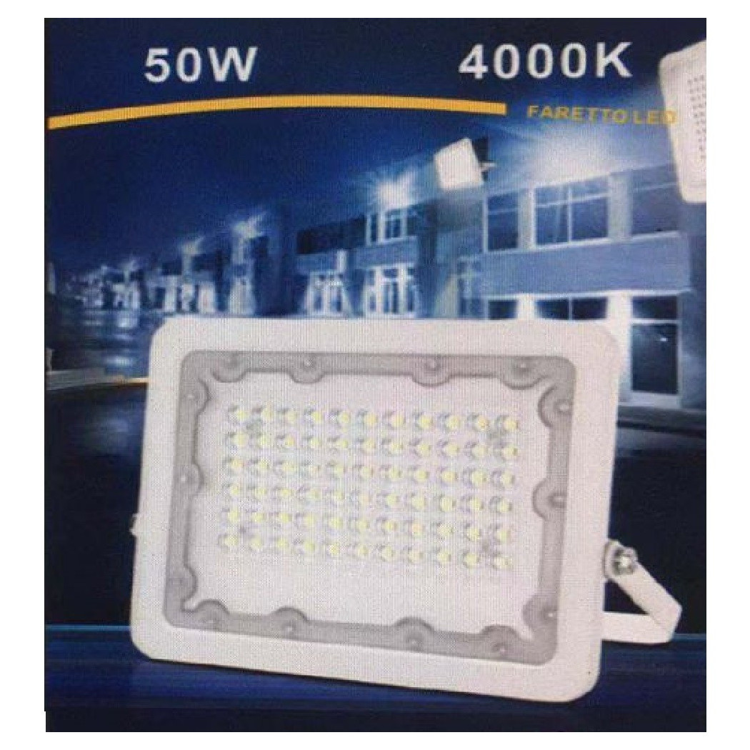 foto del prodotto trade shop faro led 50w faretto ultra slim bianco esterno luce naturale fredda calda fs50w b bianco naturale 