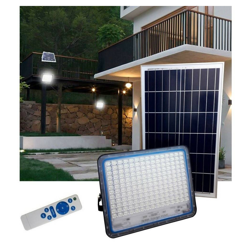 foto del prodotto trade shop faro led con pannello solare crepuscolare da 300w telecomando fb 58300 
