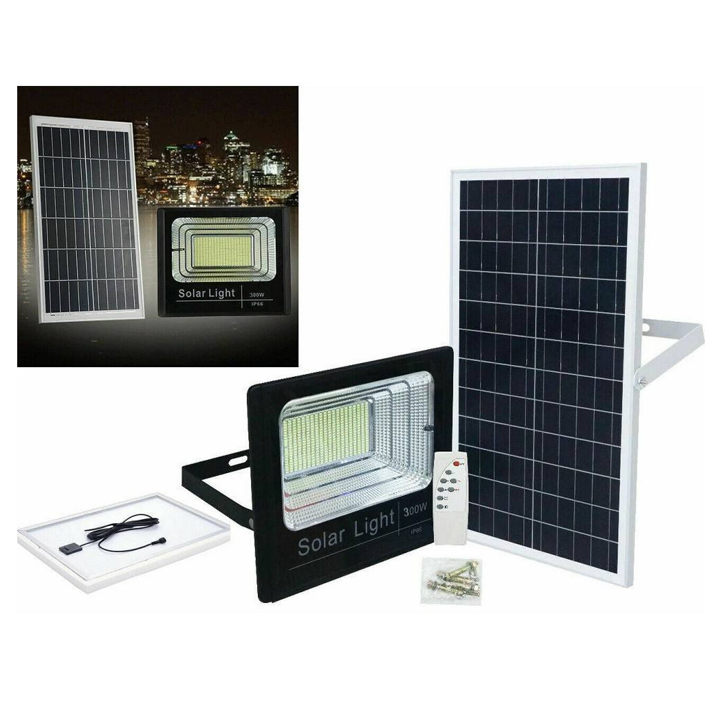 foto del prodotto trade shop faro led con pannello solare faretto crepuscolare per esterno 300w telecomando 