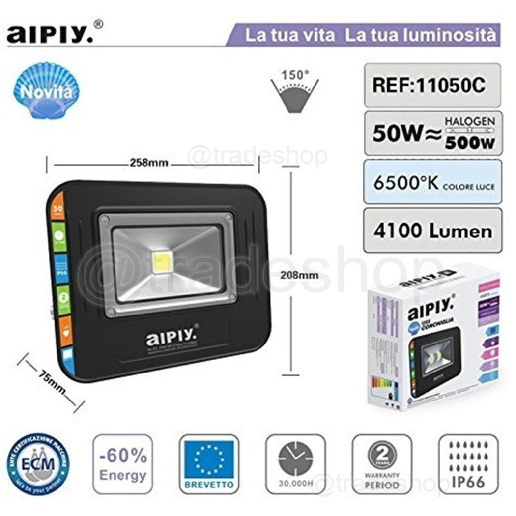 foto del prodotto trade shop faro led ip65 faretto luce fredda fari da esterno 50w resa 500w alta luminosita bianco caldo 