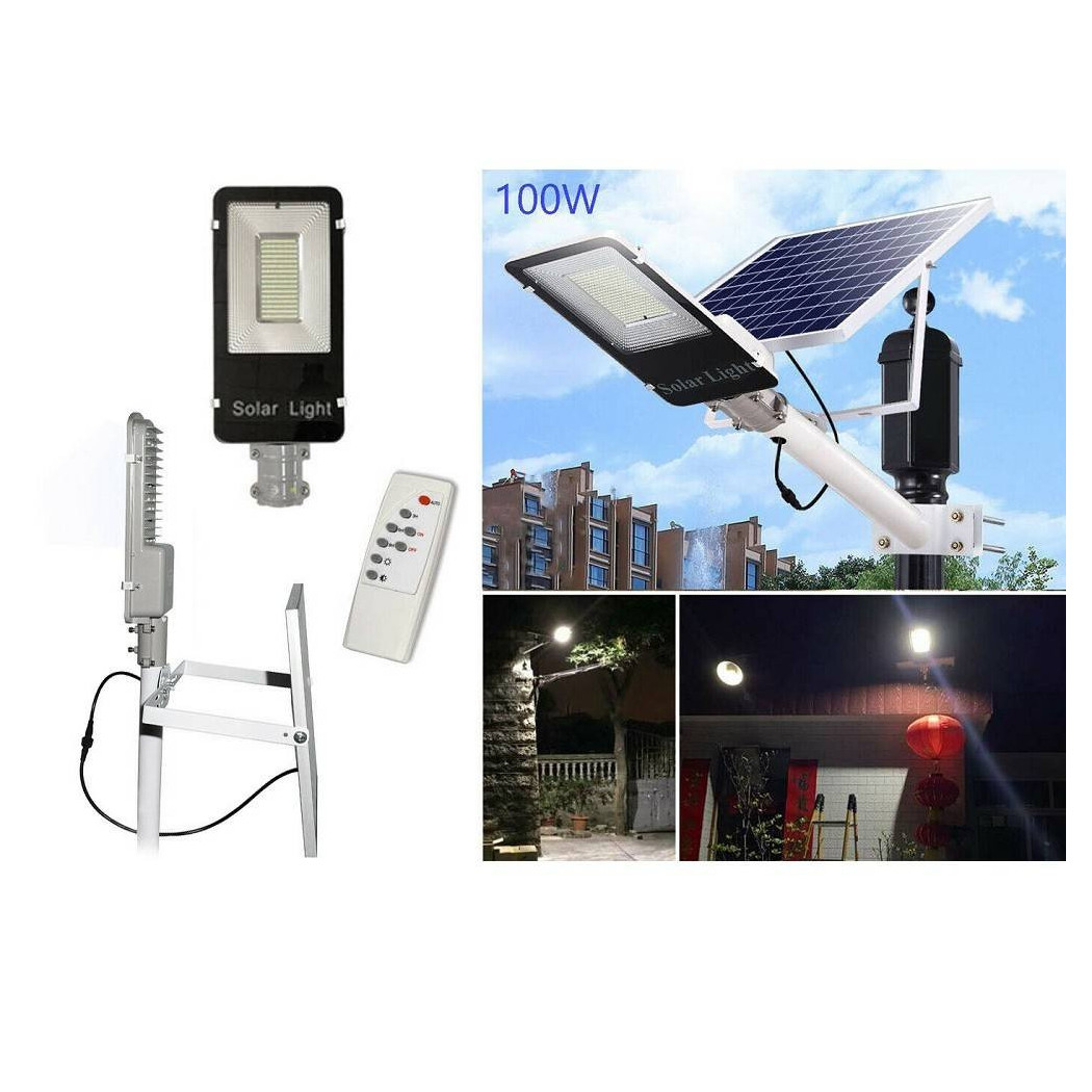 foto del prodotto trade shop faro led lampione stradale 100w luce fredda con pannello solare e staffa fb6100 