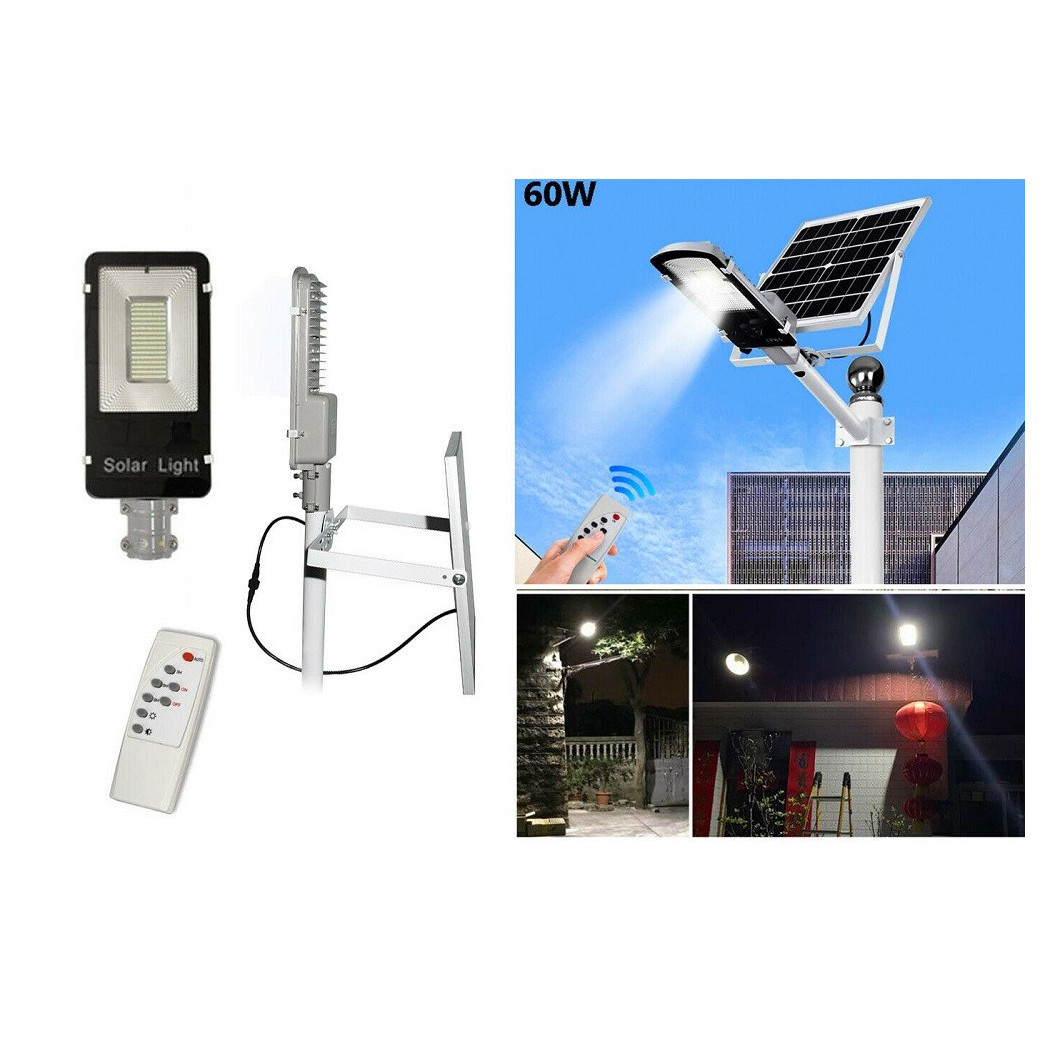 foto del prodotto trade shop faro led lampione stradale 60w luce fredda con pannello solare e staffa fb660 
