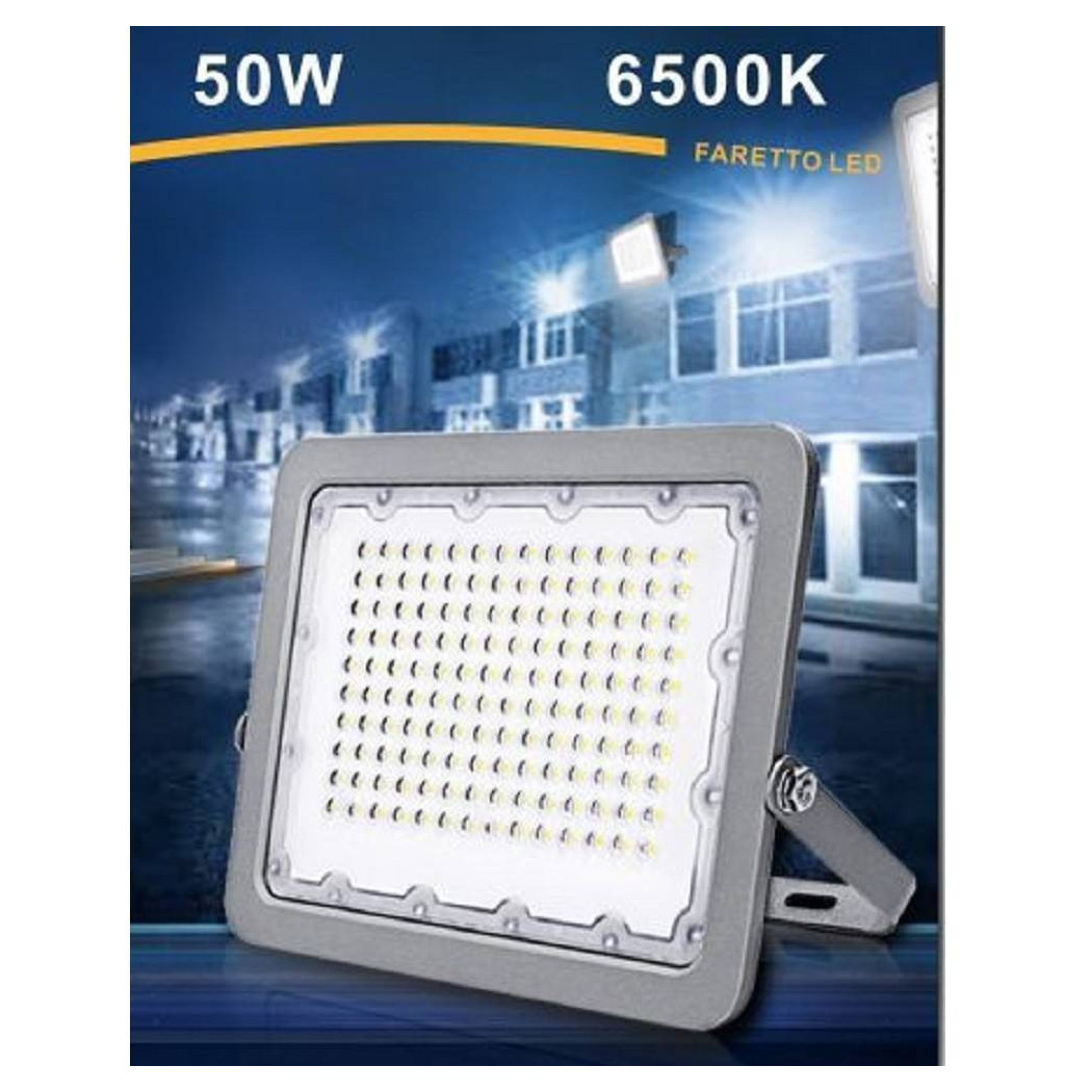foto del prodotto trade shop faro led proiettore 50w per esterno grigio ip65 luce 6500k 4000k 3000k fs50w bianco freddo 