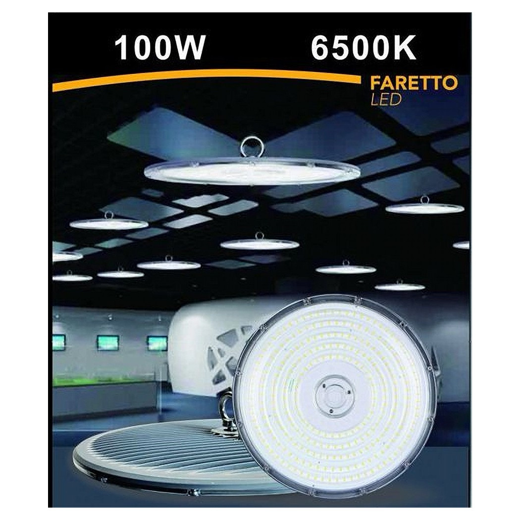 foto del prodotto trade shop faro led slim industriale 100w ufo lampada riflettore ip65 luce fredda he02 100w 
