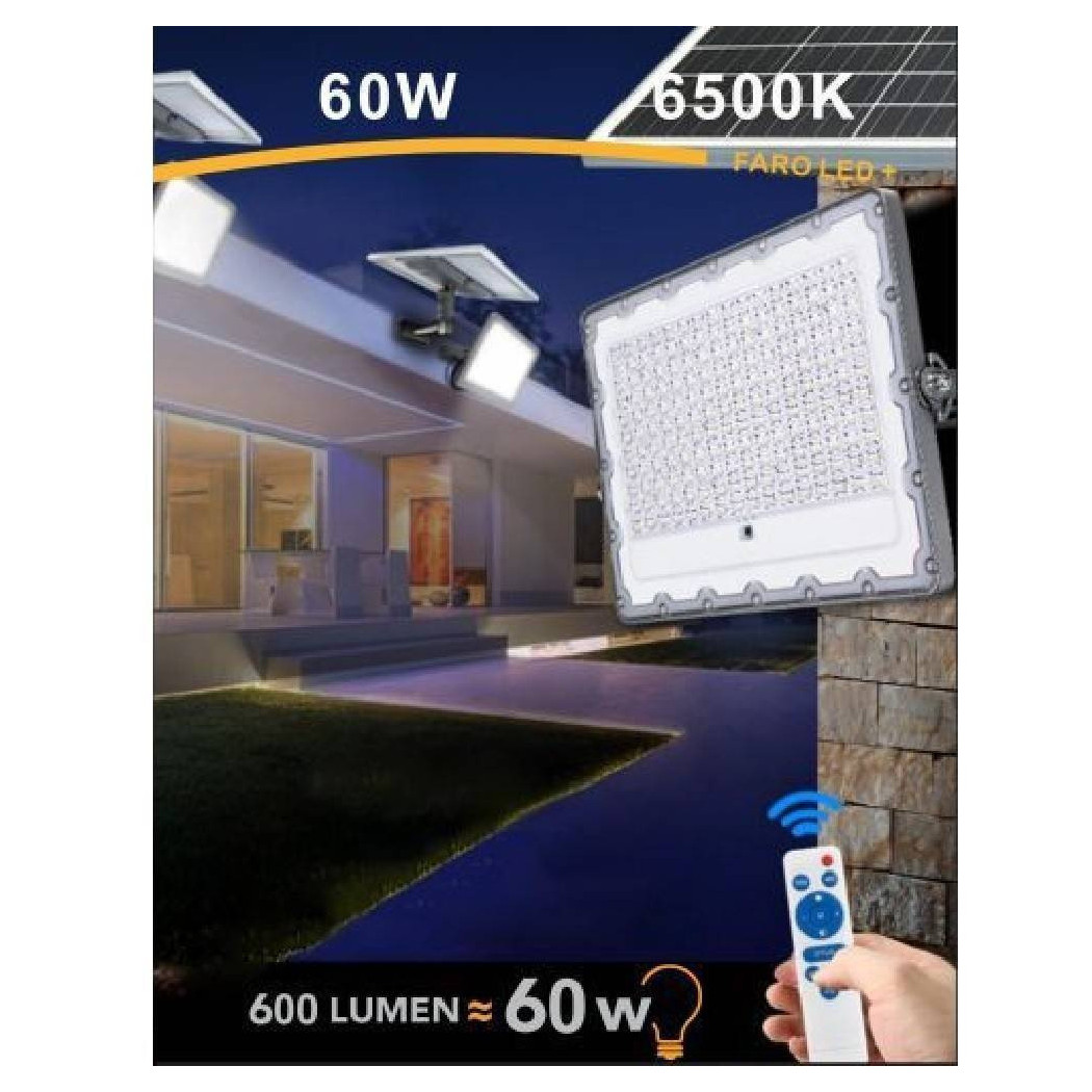 foto del prodotto trade shop faro led solare 60w crepuscolare pannello energia solare telecomando ip65 sl 60w 