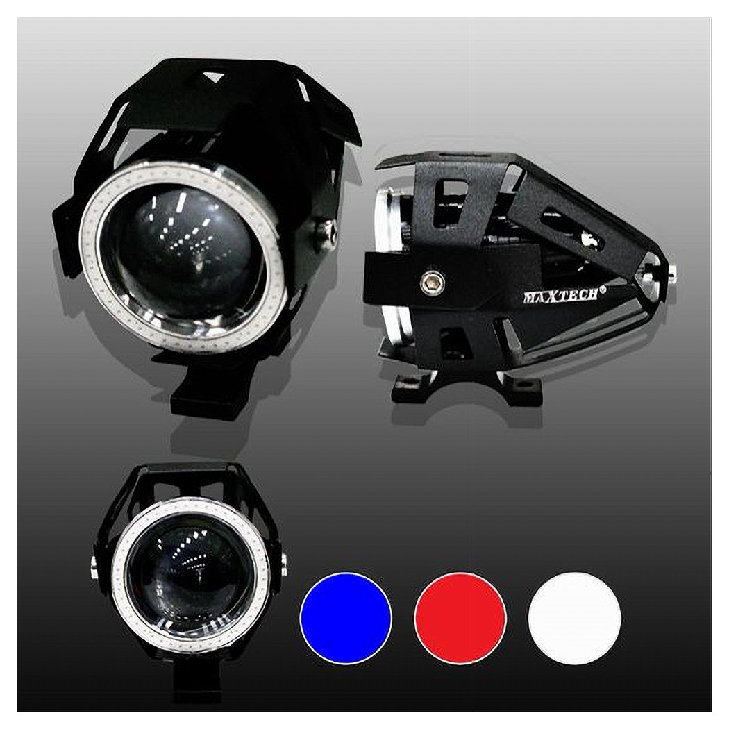 foto del prodotto trade shop faro proiettore luce led fari moto guida bianco blu rosso occhio maxtech u7 led001 