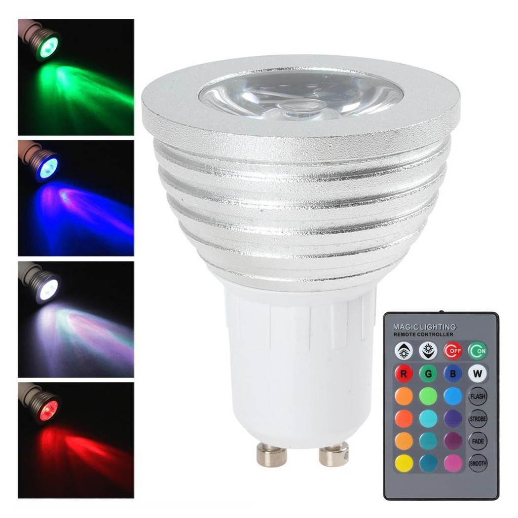 foto del prodotto trade shop faro rgb lampada faretto gu10 multicolore 3w led telecomando cromoterapia 