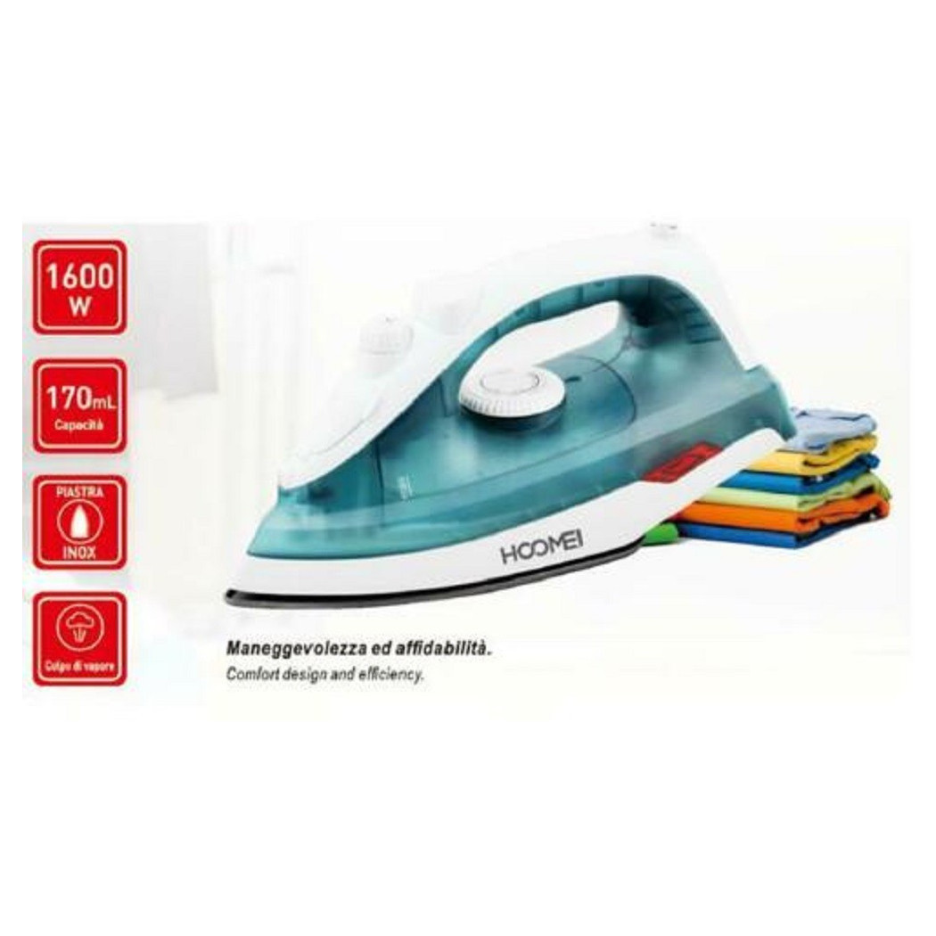 foto del prodotto trade shop ferro da stiro 1600w 170ml piastra inox maneggevole con impugnatura ergonomica 