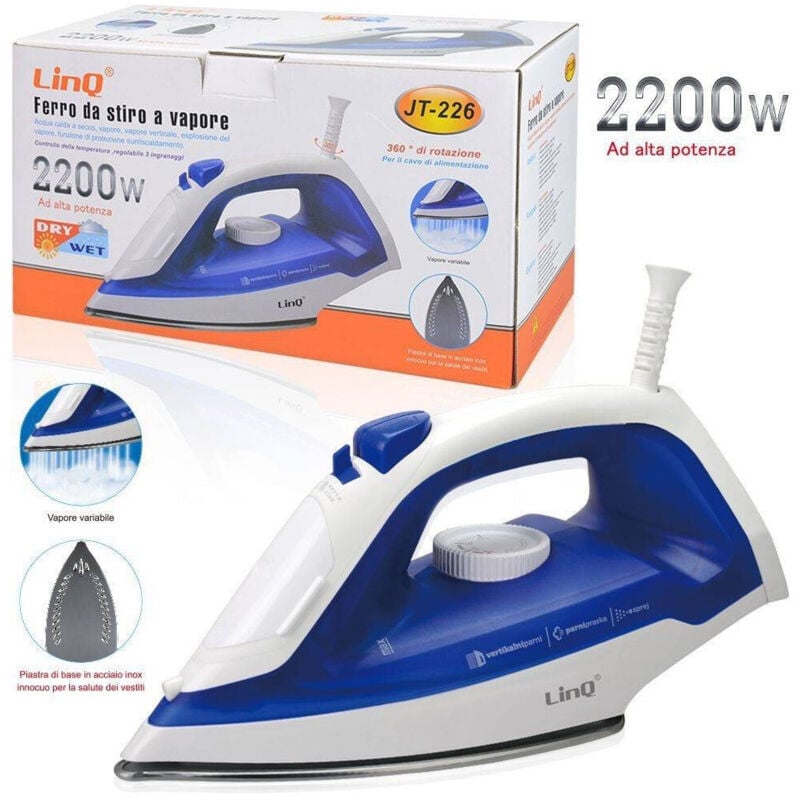 foto del prodotto trade shop ferro da stiro a vapore 2200w anticalcare resistente piastra in acciaio jt 226 