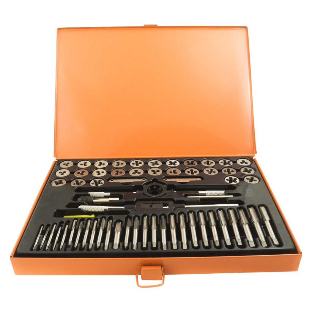 foto del prodotto trade shop - filiera 60 pz maschi e femmine per filettatura filettare ferro set in valigetta -