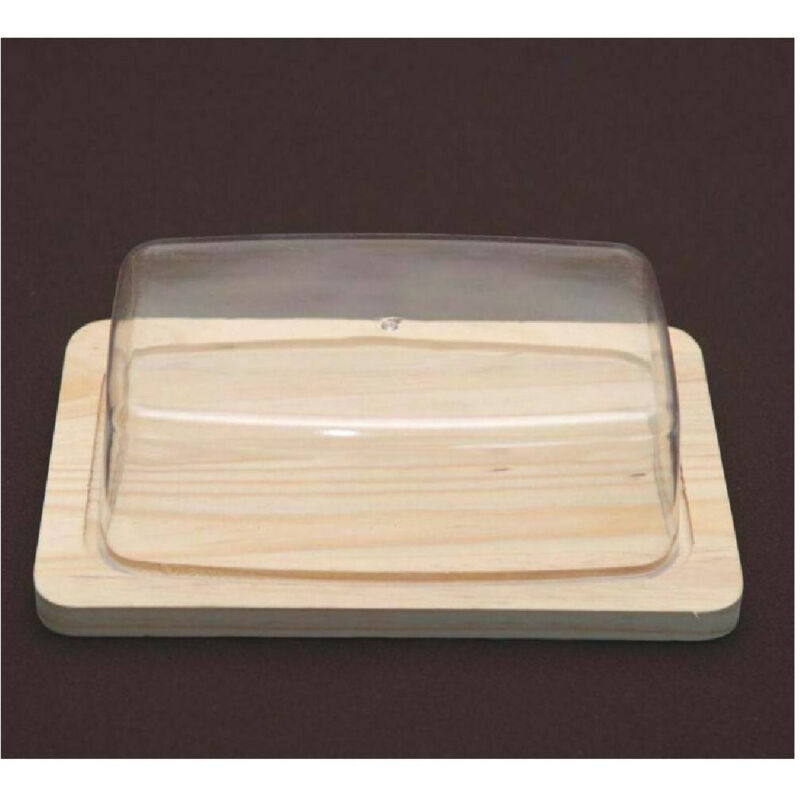 foto del prodotto trade shop formaggiera porta formaggio rettangolare base in legno e cupola copertura 