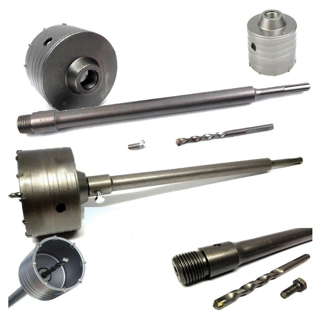 foto del prodotto trade shop fresa carotatrice a tazza per muro da 30mm a 130mm asta da 65 cm sds plus 120 mm