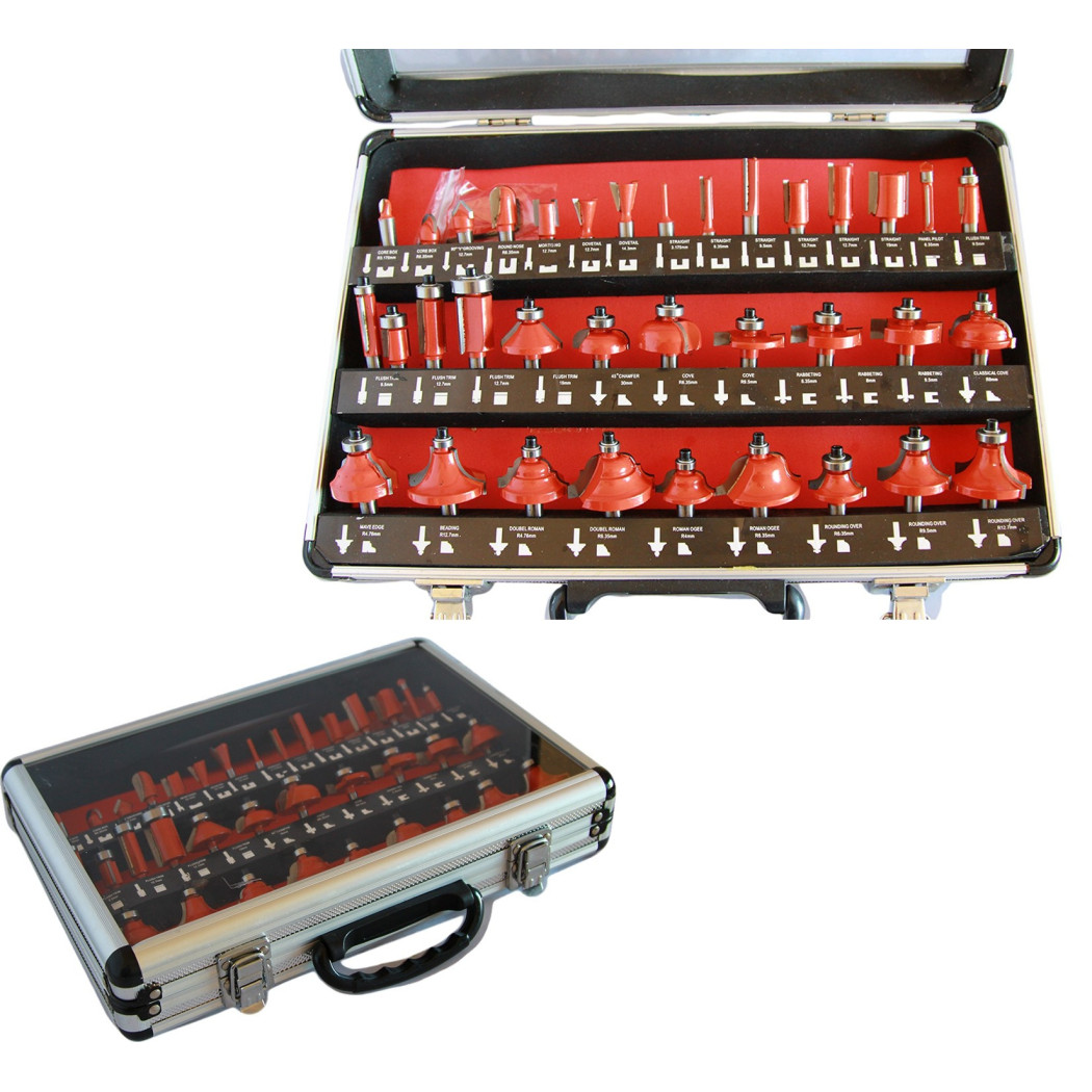 foto del prodotto trade shop frese legno per pantografo 6mm set kit 35 pezzi in valigetta di alluminio 