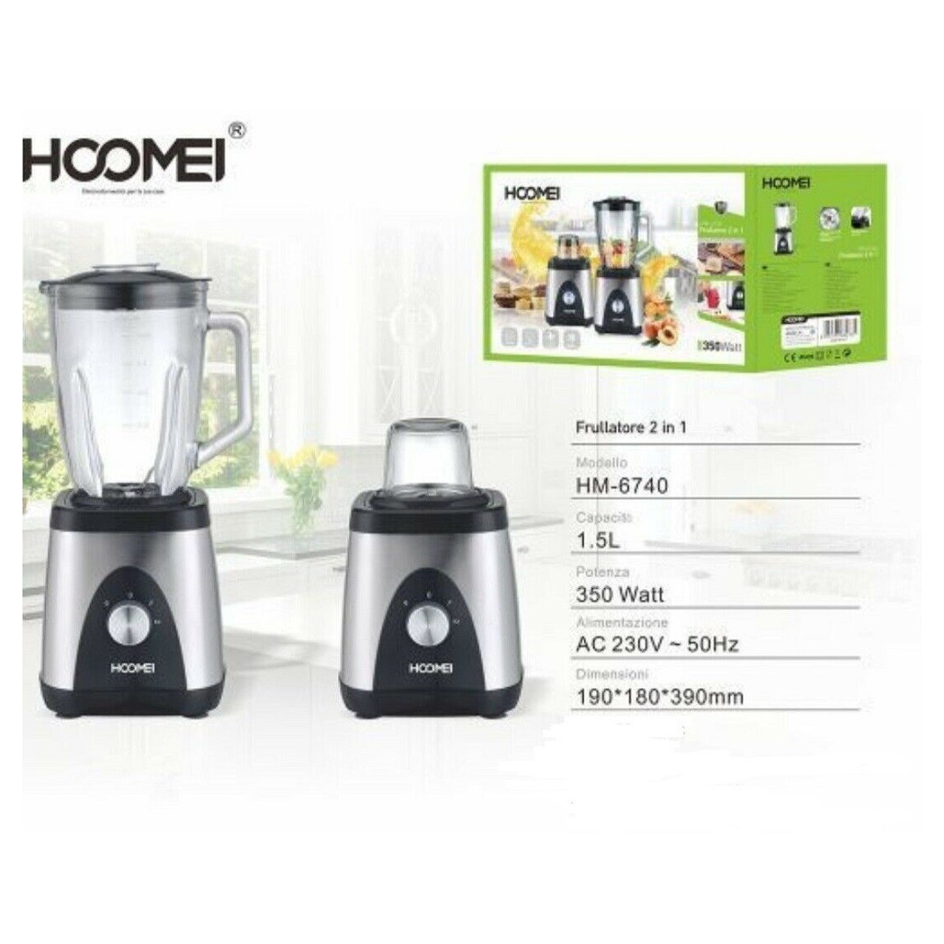 foto del prodotto trade shop frullatore 2 in 1 tritatutto frutta frullati frappe 1,5lt 350w hoomei hm 6740 